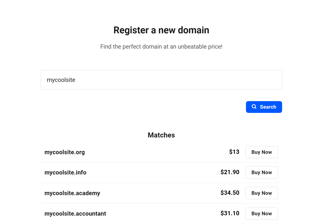 Search for a domain without TLD in the Hub