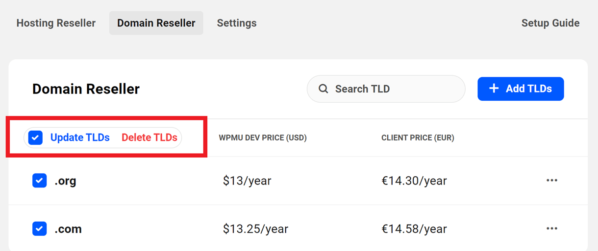 Bulk update domain reseller products