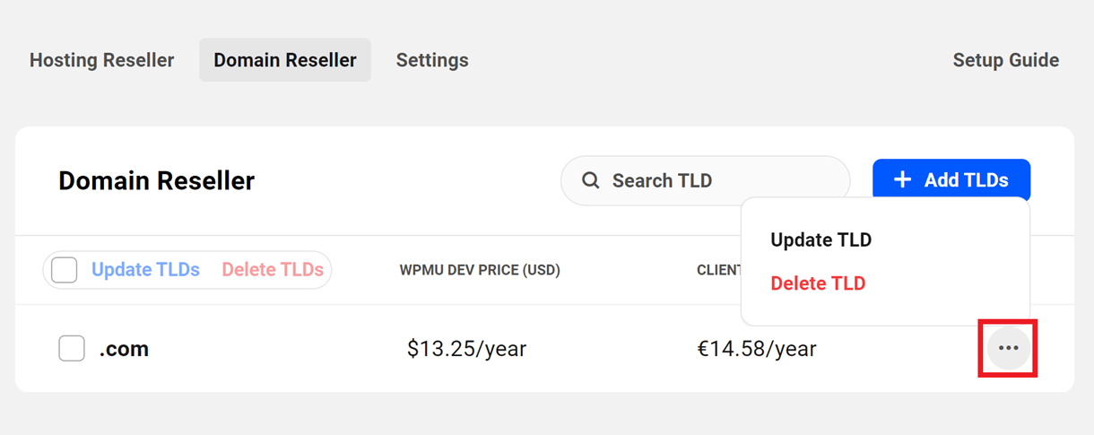 View domain reseller options