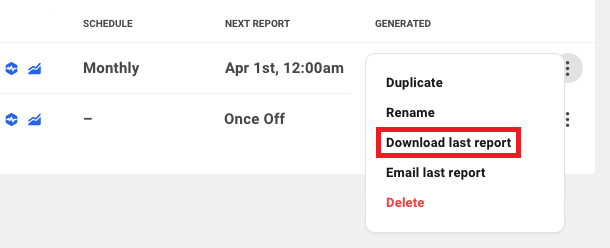 Allows the user to download a report previously generated for a site.