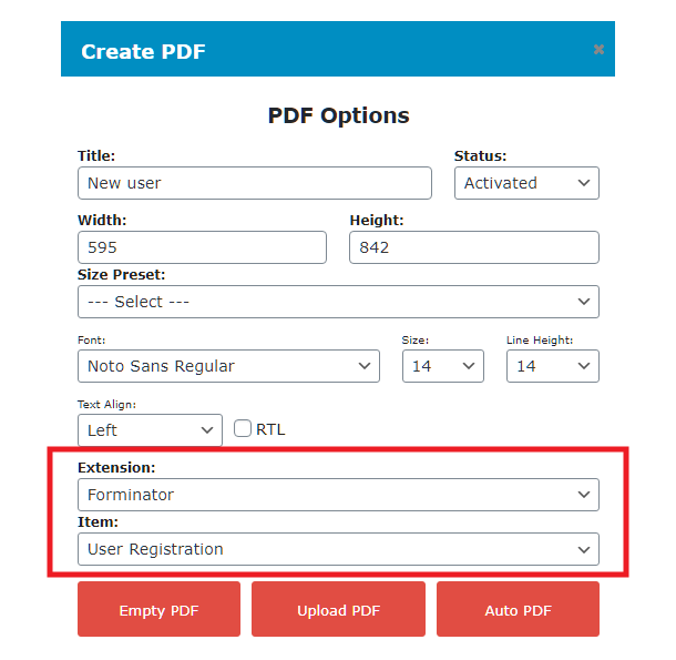 Create new PDF template in E2Pdf