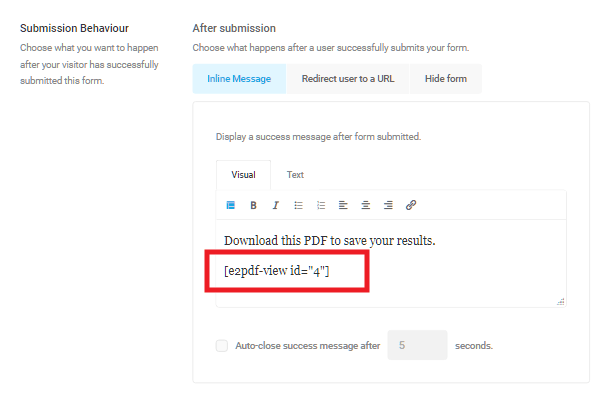 Include PDF in form success message