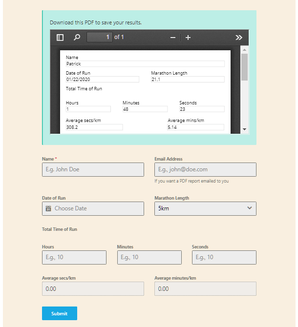 PDF included in form success message