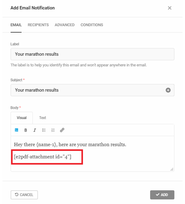 Include PDF attachment in user email