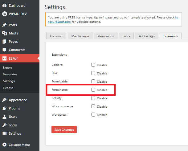 Forminator integration enabled in E2Pdf