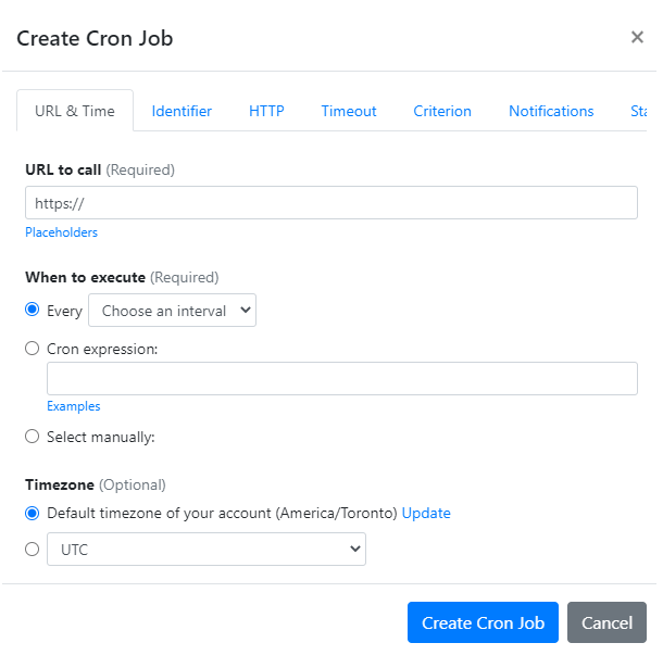 Add a new cron job in EasyCron