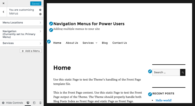 Editing menus via the customizer