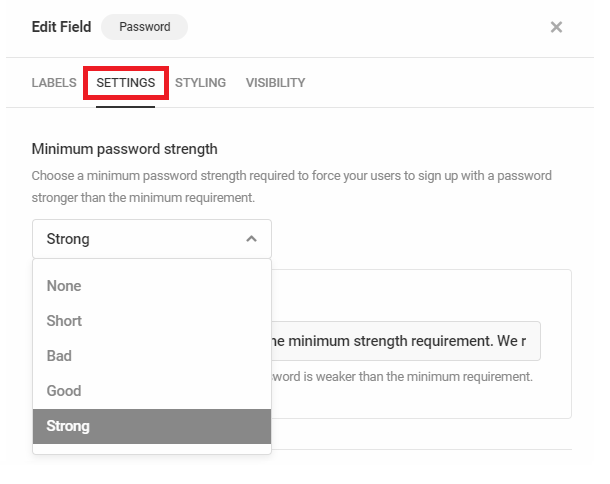 Set minimum password strength in Forminator registration form