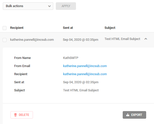 email dropdown information