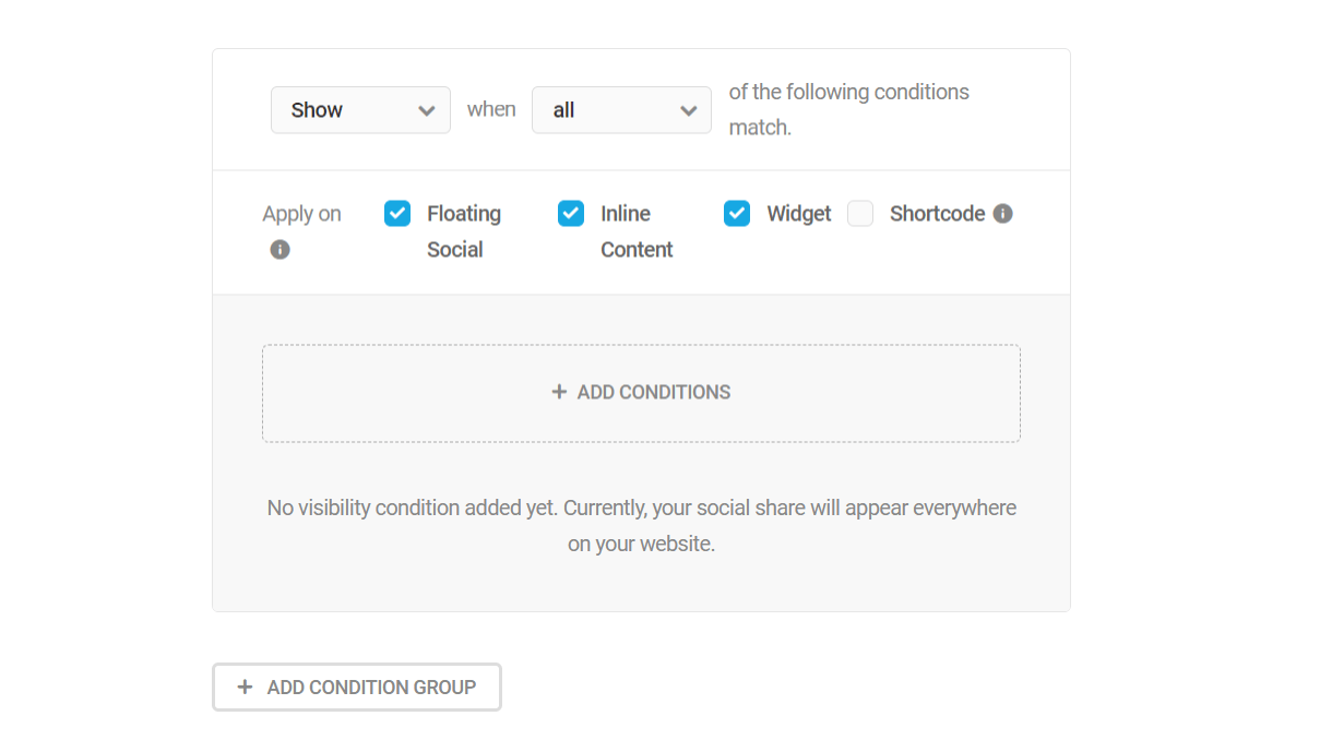 Visibility options in Hustle social share module
