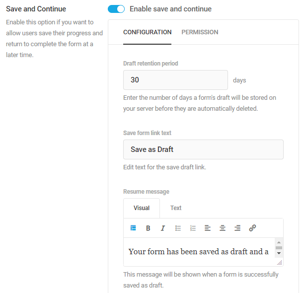 Enabling save and continue