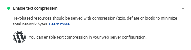 Google PageSpeed text compression metric