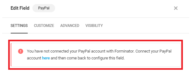 Alert if no account connected in Forminator PayPal field