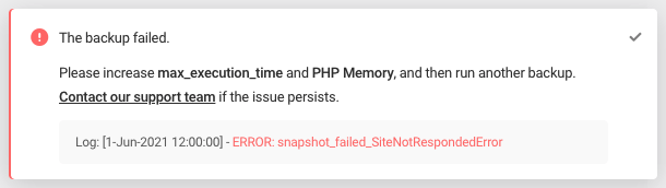 Error: snapshot_failed_SiteNotRespondedError