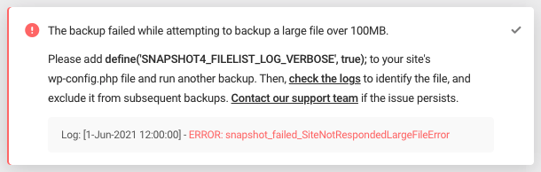 Error: snapshot_failed_SiteNotRespondedLargeFileError
