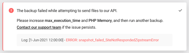 Error: snapshot_failed_SiteNotRespondedZipstreamError