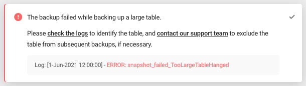 Error: snapshot_failed_TooLargeTableHanged