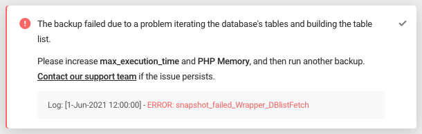 Error: snapshot_failed_Wrapper_DBlistFetch
