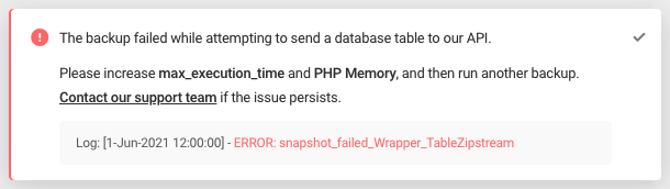 Error: snapshot_failed_Wrapper_TableZipstream