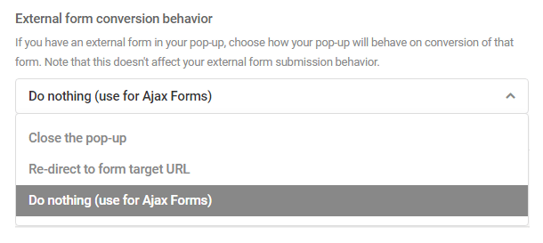 Options for Hustle module visibility after submitting a 3rd-party form
