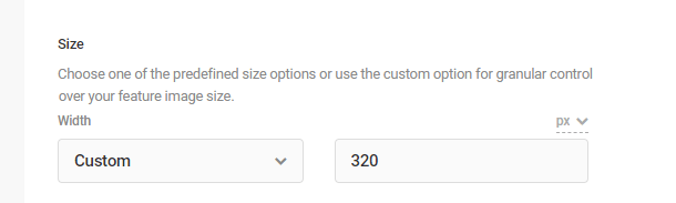 feature image size settings