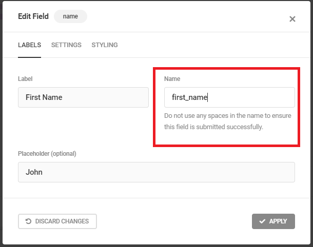 field name settings