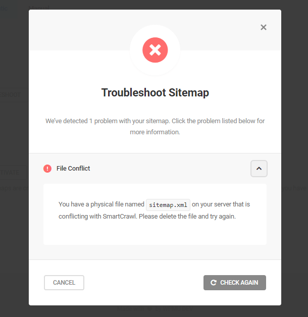Troubleshoot sitemap file conflict
