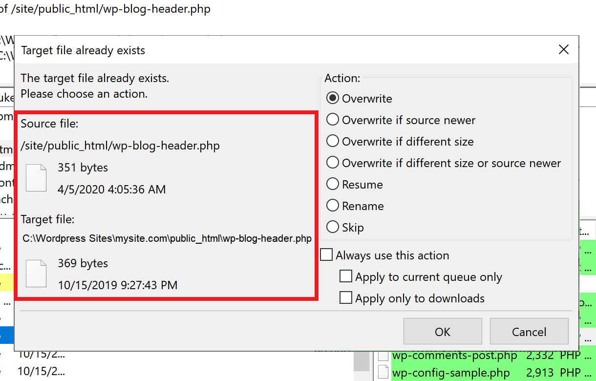 filezilla transfer modal