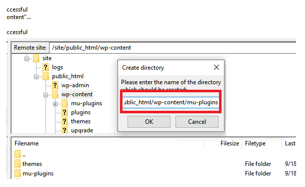 Create a new directory in Filezilla