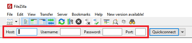 Connection fields from Filezilla
