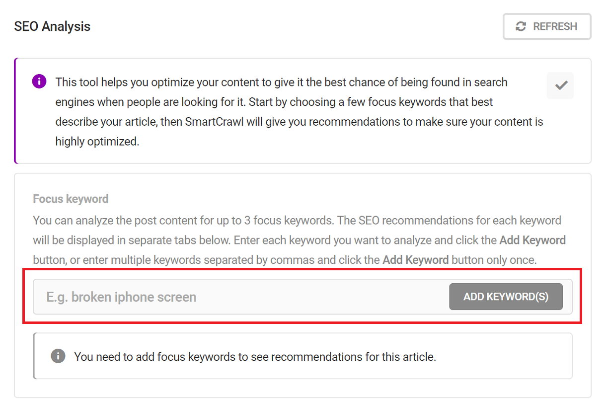 In-post SEO analysis