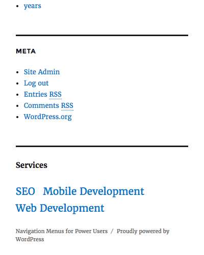 the footer menu and credit text are separate now