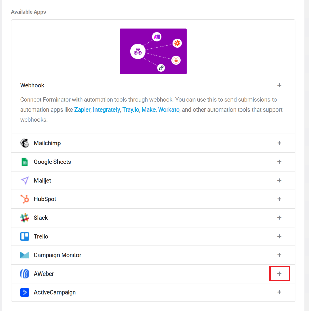 formi aweber integration