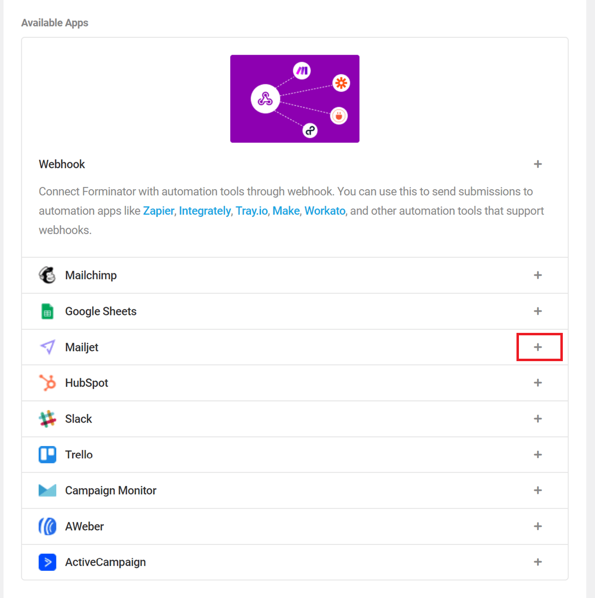 formi mailjet integration