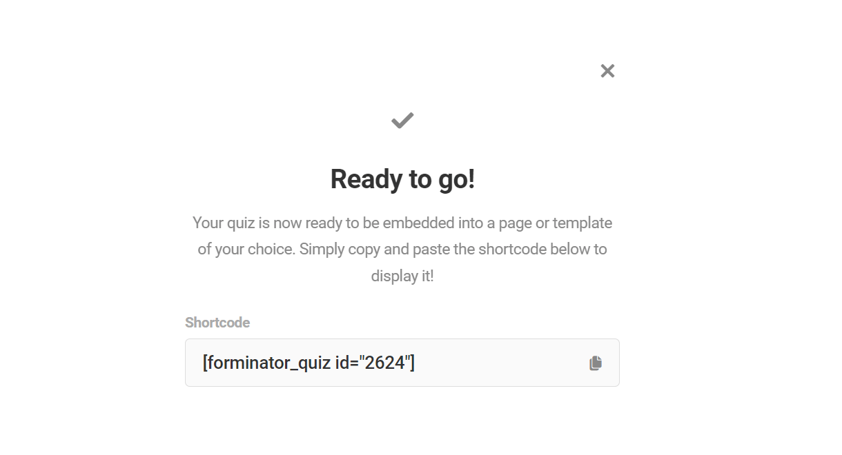 Quiz shortcode modal window