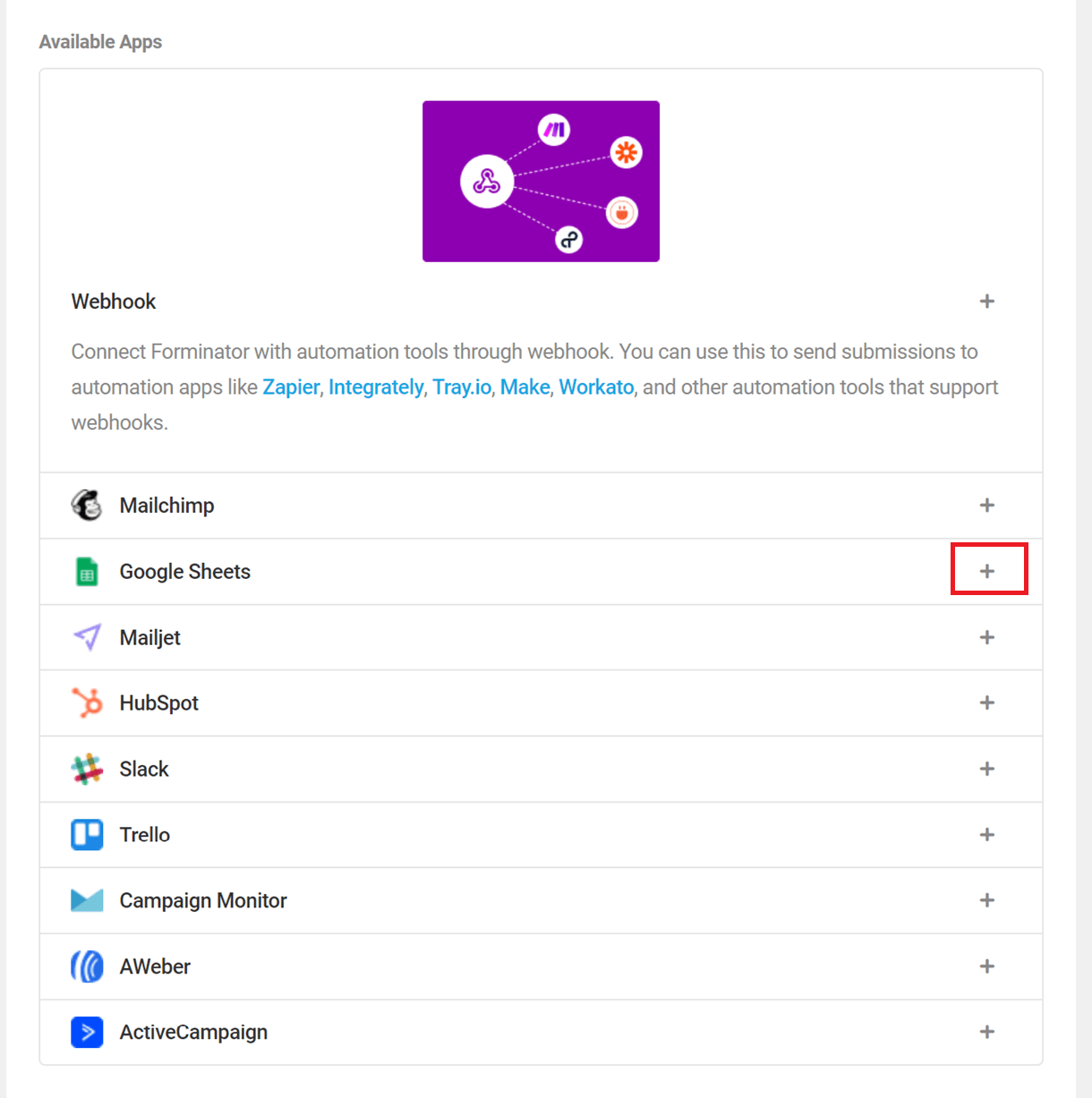 formi sheets integration