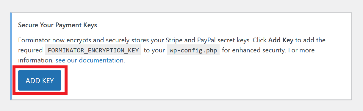 Add encryption key notice
