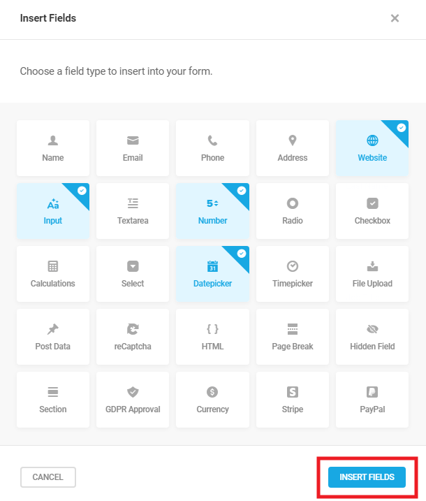 Add multiple fields to Forminator form