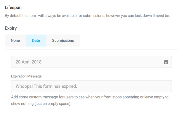 Set form to expire on specific date in Forminator