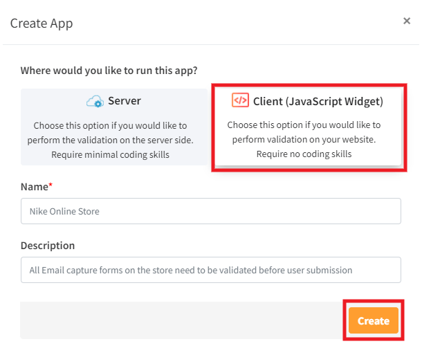 Create a javascript app at Clearout