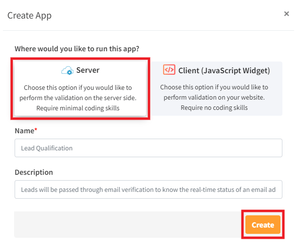 Create a server app at Clearout