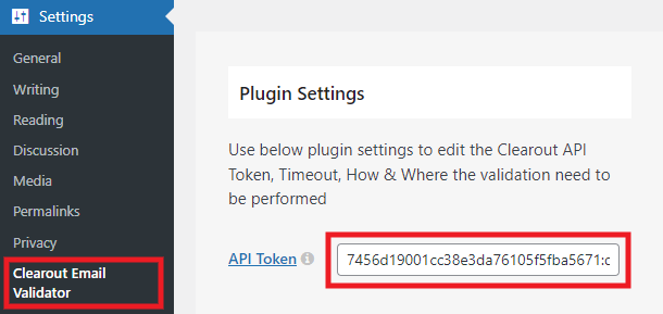 Paste Clearout app token in plugin settings