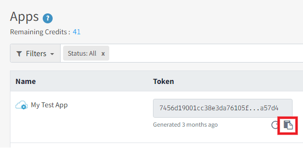 Copy app token at Clearout