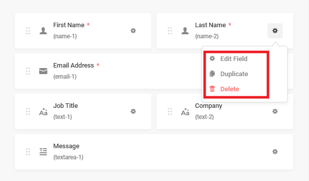 Edit, duplicate or delete fields in Forminator form
