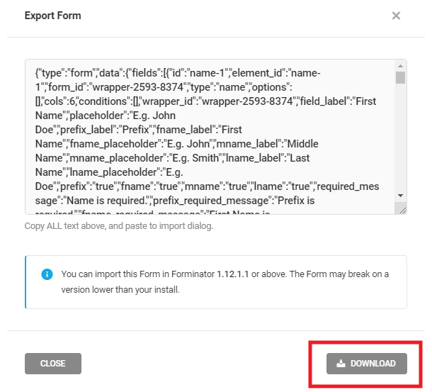 Copy form code for export in Forminator