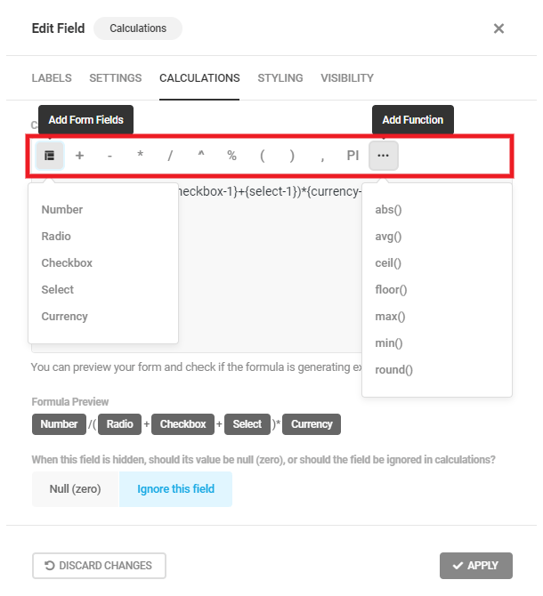 Create simple or complex formula in Forminator Calculations field