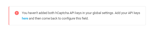 hCAPTCHA keys missing warning