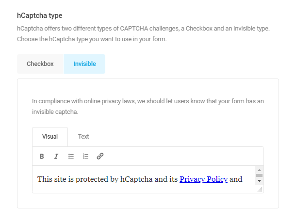 Using hCAPTCHA invisible in a Forminator form