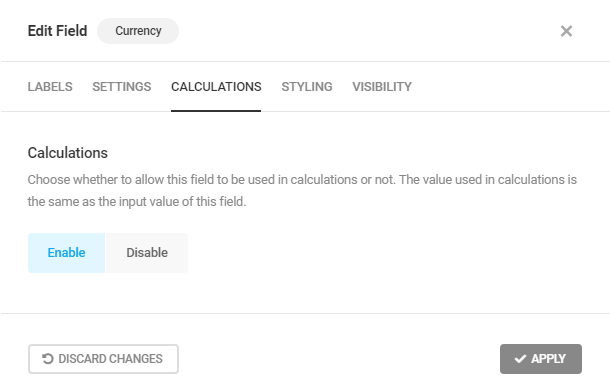 Enable option in a Forminator Currency field to use in calculations