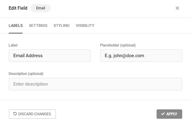 Edit Email field labels in Forminator